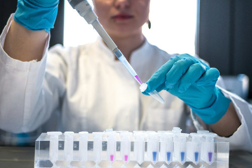 persona con muestras de laboratorio en las manos